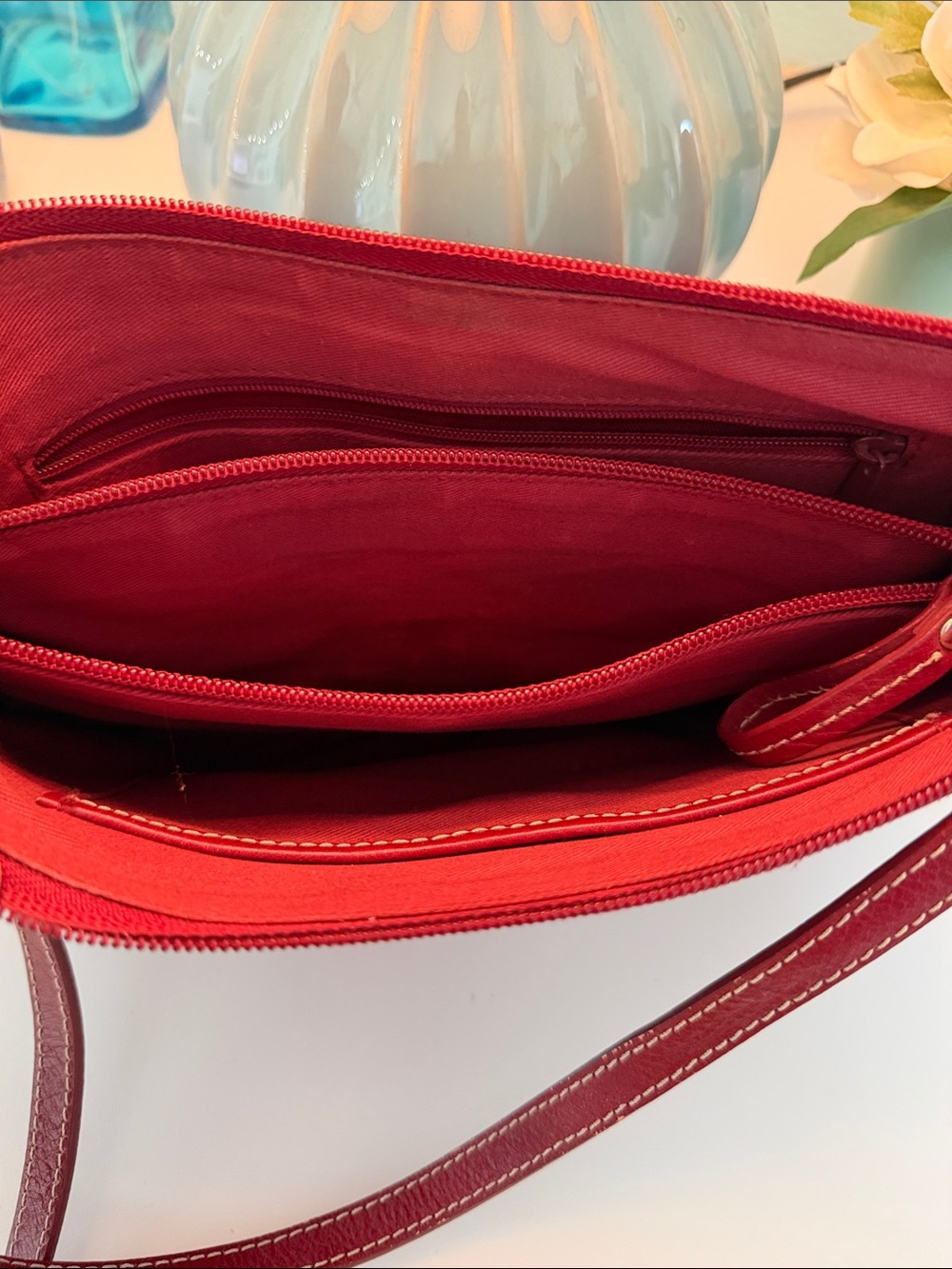 Etienne Aigner Red Leather Crossbody with Contrast Stitching - Picture 2 of 5